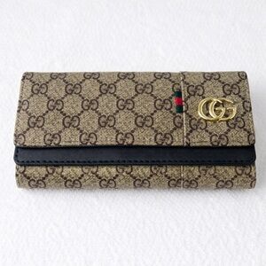 Designer Inspired GG Monogram Long Wallet Beige Black